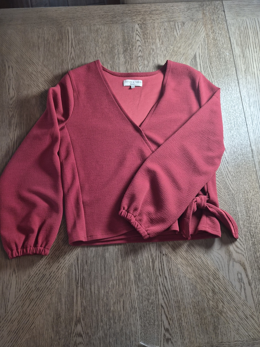 Madewell Coral Wrap V-Neck Long Sleeve Top